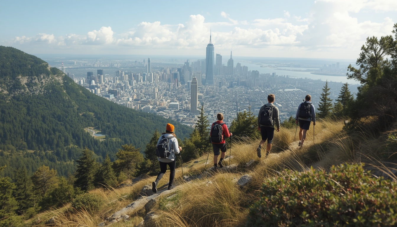 Tendonnature scenic trail walk with New York skyline